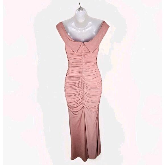 Lulus Revel Romance Formal Dress Size S Off Shoulder Rose Long Maxi Ruched Mesh - Picture 5 of 16